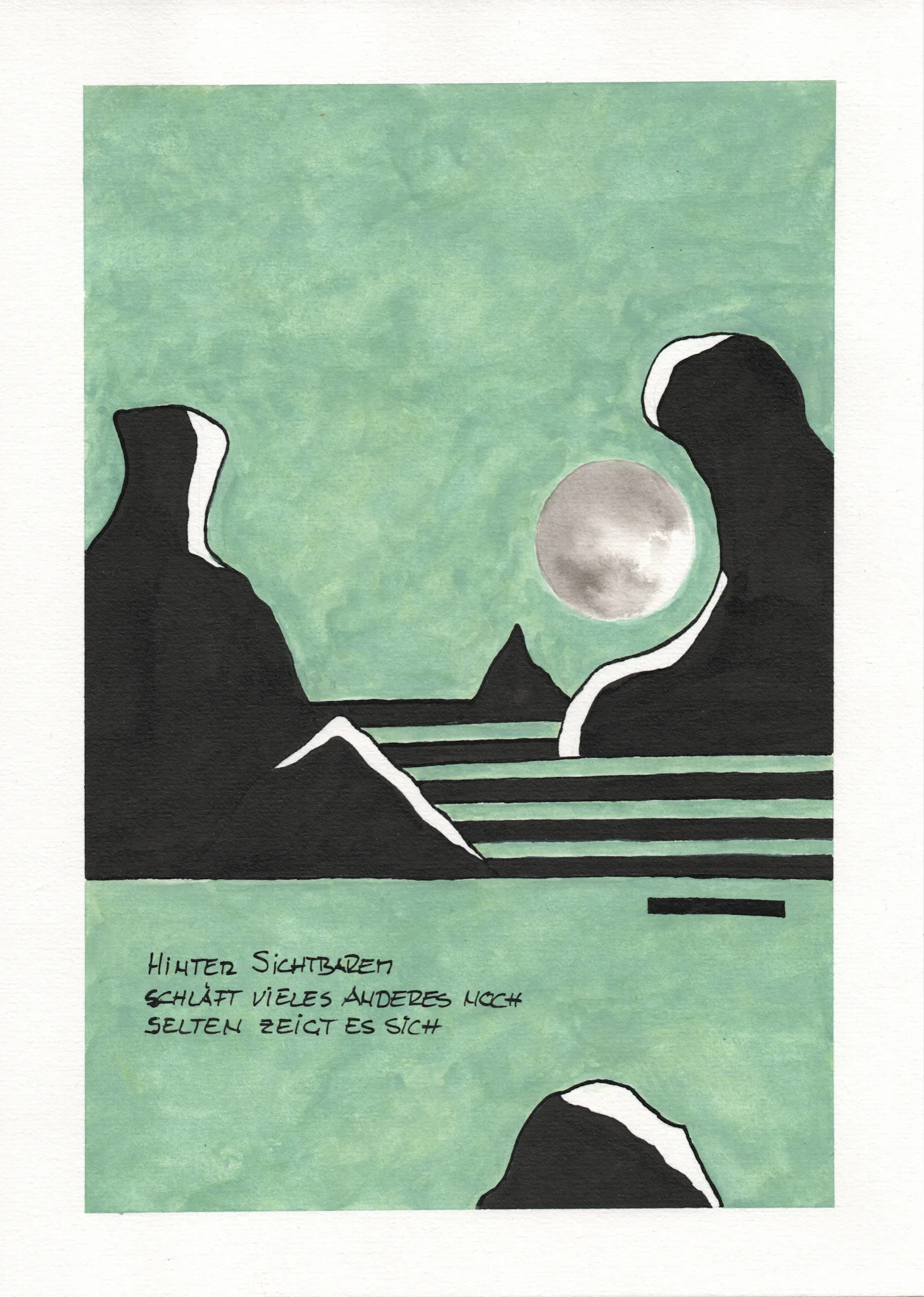 Tuschezeichnung mit Haiku